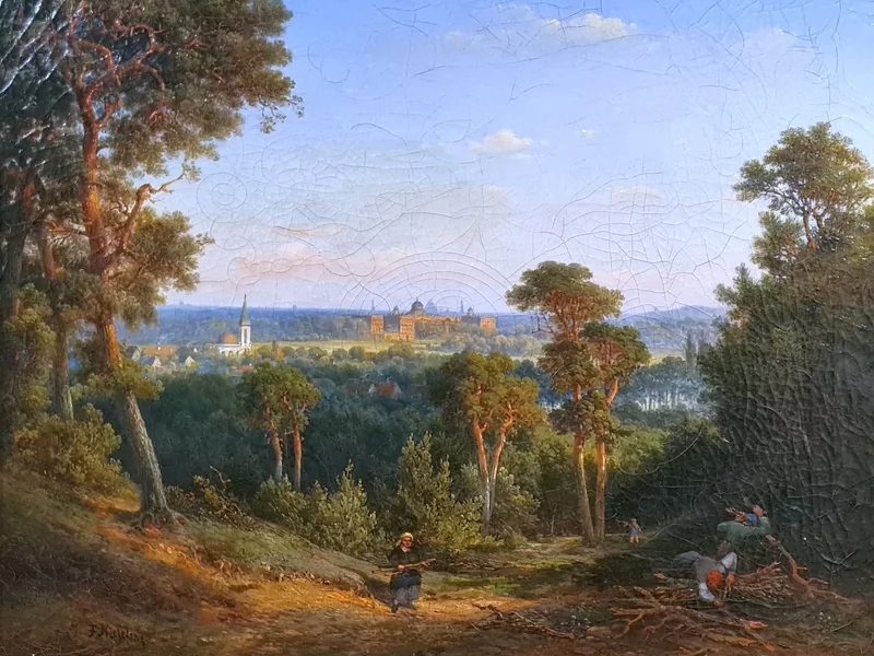 1810-Ferdinand Kiesling - Karl Ferdinand Adolf Kiesling - Blick auf das Neue Palais in Sanssouci über Eiche vom Ehrenpfortenberg